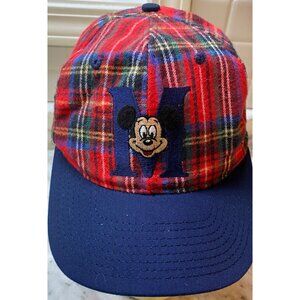 Vintage Mickey Mouse Snap Back Hat Disney Plaid Color Block 90s Goofy Co USA